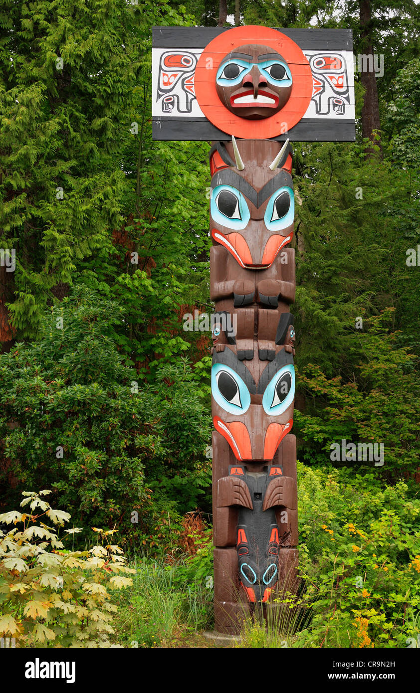 Totempfahl im Stanley Park, Vancouver, BC Stockfoto