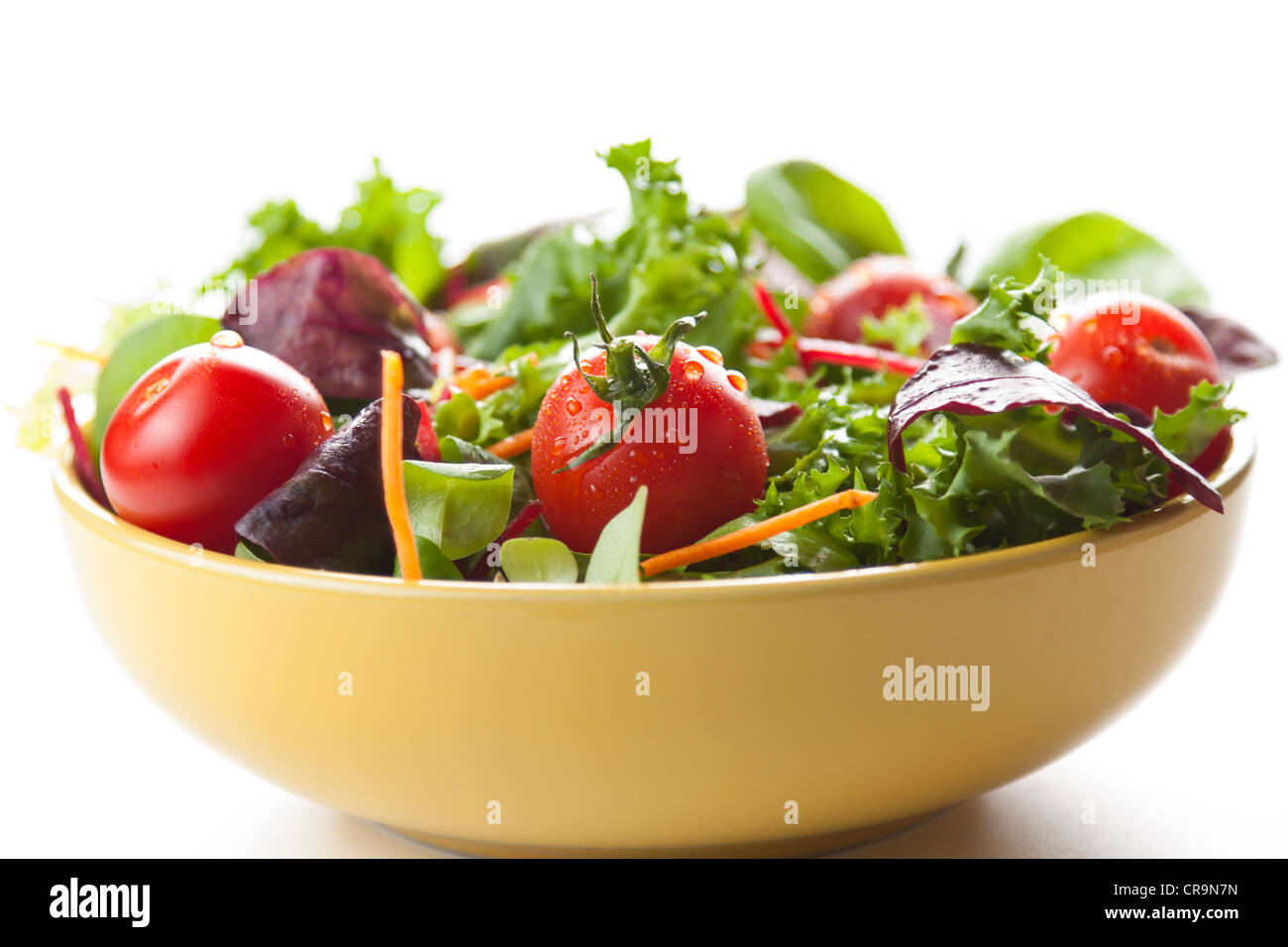 Schüssel mit frischen grünen Salat mit Tomaten Stockfoto