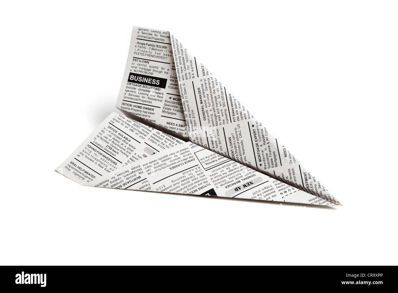 Gefälschte Zeitung Flugzeug, Kleinanzeige, Business-Konzept. Stockfoto