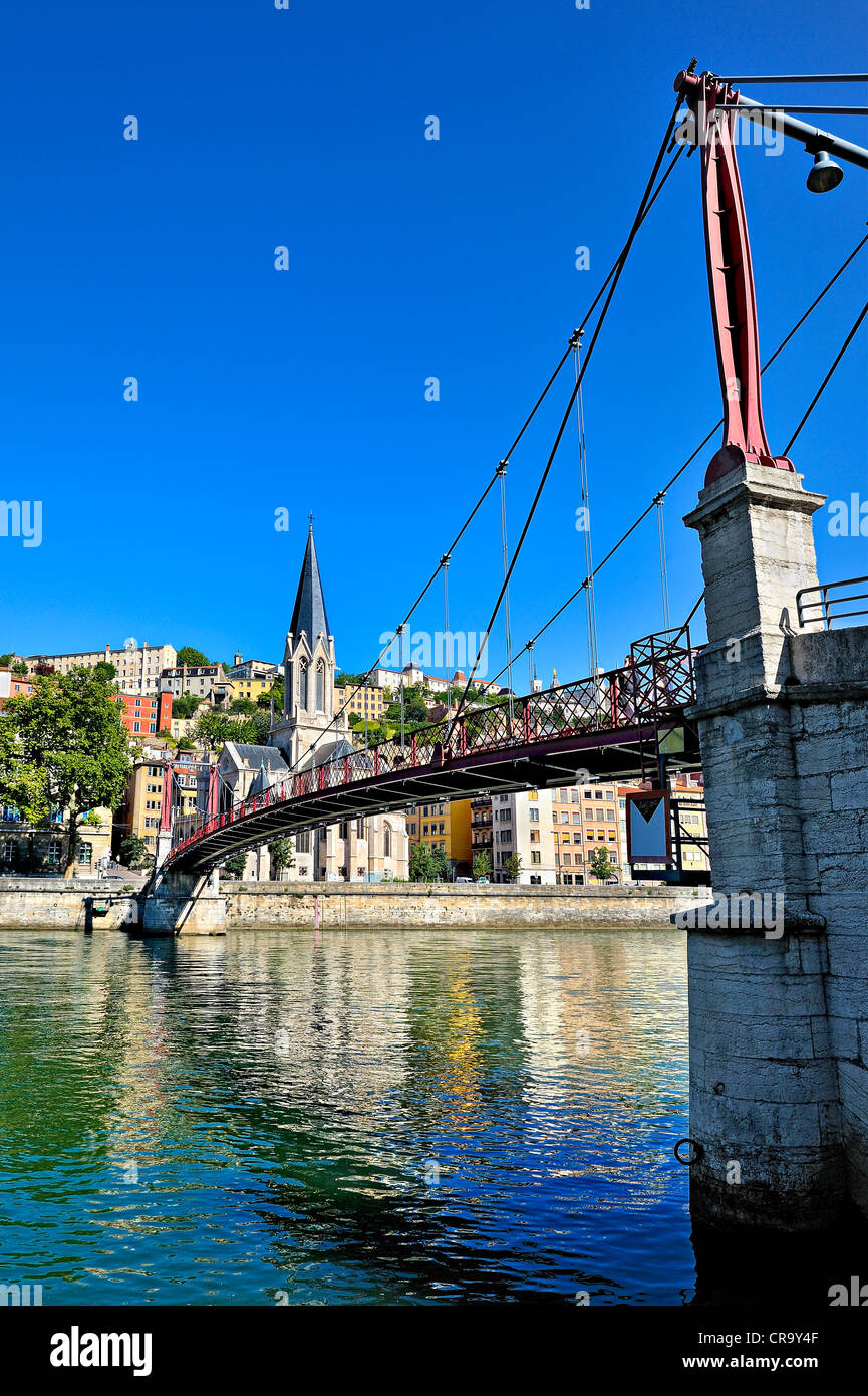 Fußgängerzone Passerelle über den Fluss Saone, Lyon, Frankreich. Stockfoto