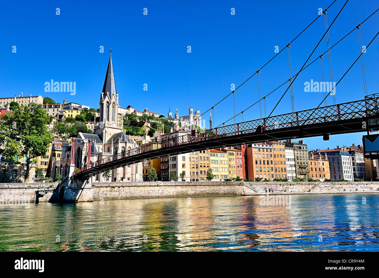 Fußgängerzone Passerelle über den Fluss Saone, Lyon, Frankreich. Stockfoto