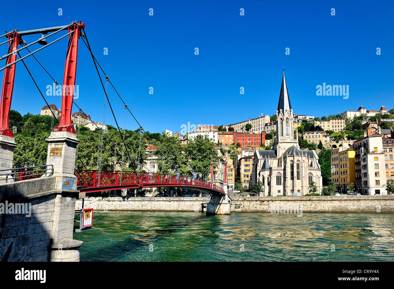 Fußgängerzone Passerelle über den Fluss Saone, Lyon, Frankreich. Stockfoto