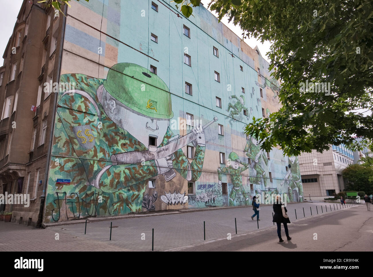 Anti-Kriegs-Wandbild in Warschau, Polen Stockfoto