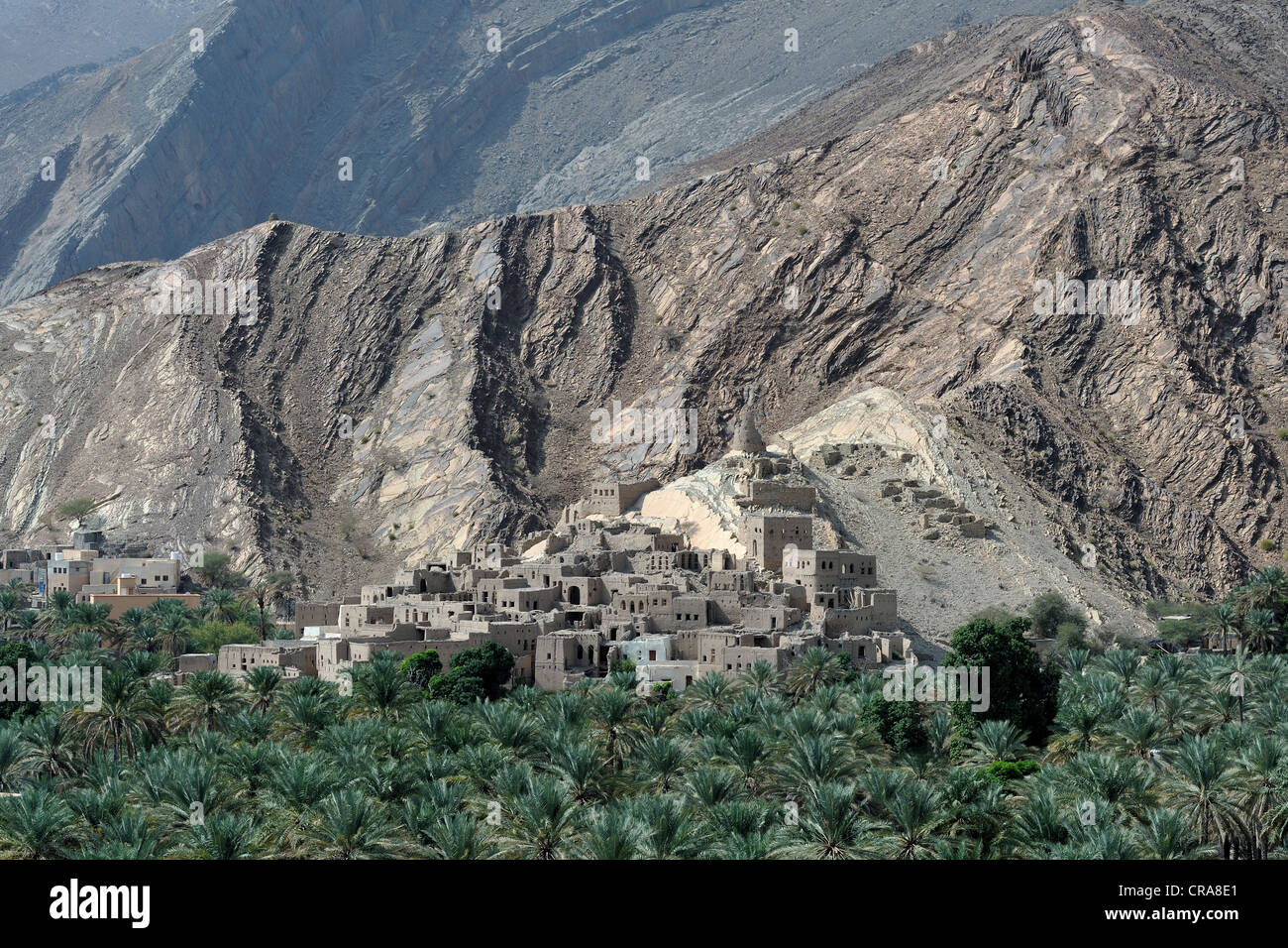 Blick von der alten Stadt von Birkat Al-Mawz in Oman, Naher Osten Stockfoto