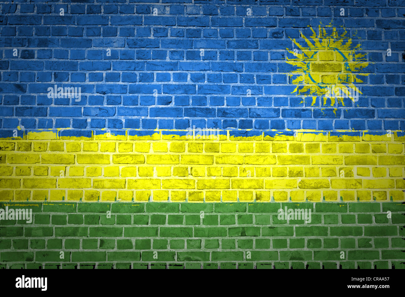 Ein Bild von der Ruanda-Fahne gemalt auf eine Mauer in innerstädtischer Lage Stockfoto