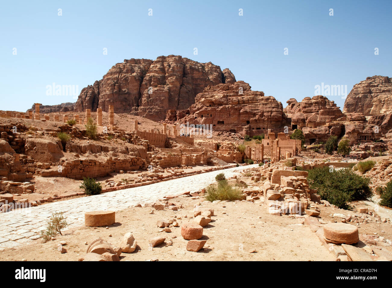 Säulenstraße, Petra, die Hauptstadt der Nabatäer, Felsenstadt, UNESCO-Weltkulturerbe Hertage, Wadi Musa Stockfoto