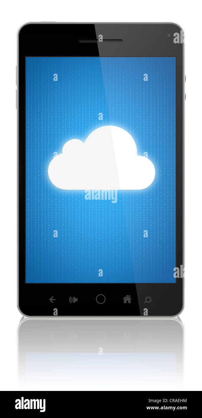 Cloud computing Verbindung auf moderne mobile smart Phone. Konzeptbild. Isoliert auf weiss. Stockfoto