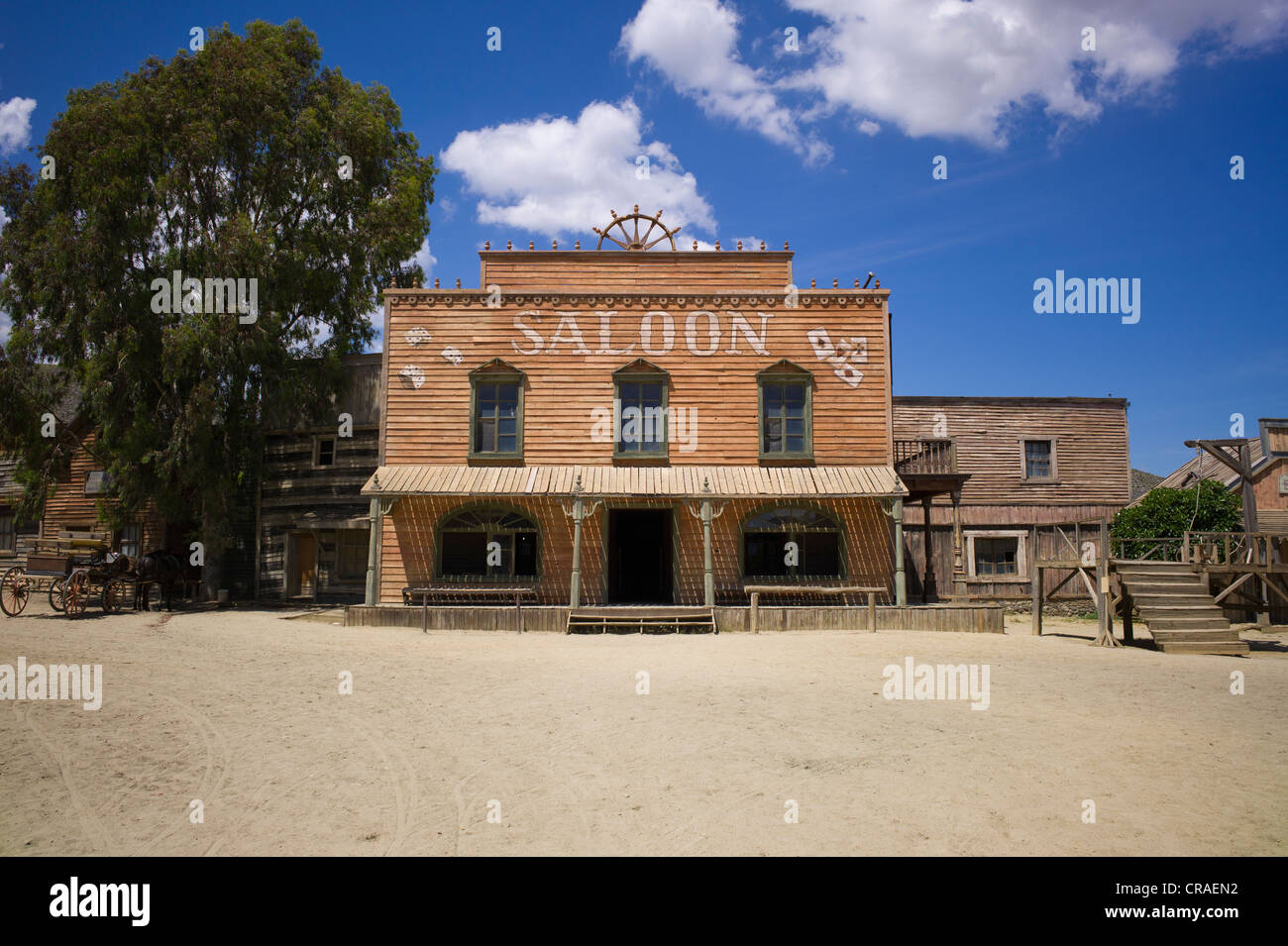 Fort Bravo, ehemalige Film-Set, jetzt eine touristische Attraktion, Westernstadt, Saloon, Tabernas, Andalusien, Spanien, Europa Stockfoto