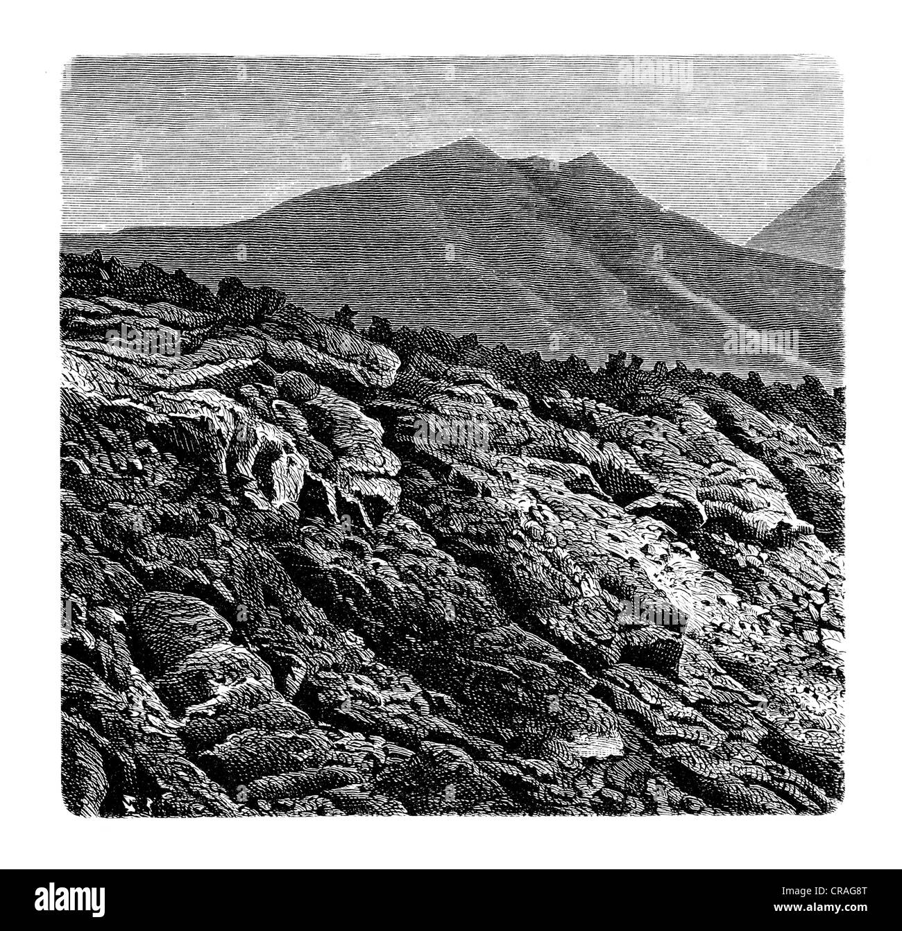 Der Rand des Baches Lava, 1872, Vesuv, blockieren Lava aus Meyers Konversationslexikon Enzyklopädie, 1897 Stockfoto