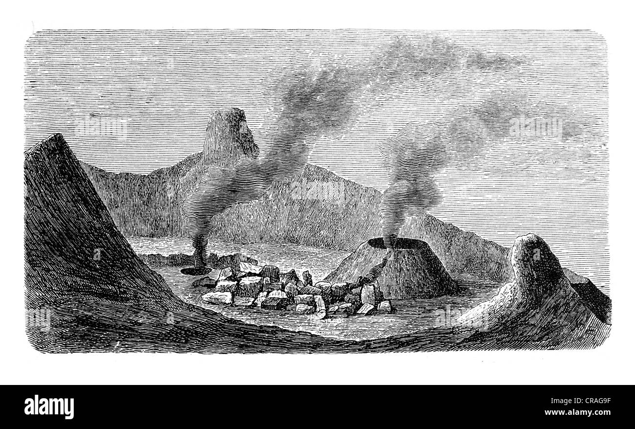 Krater des Ätna, zwischen 1805 und 1809 von Meyers Konversationslexikon Enzyklopädie, 1897 Stockfoto