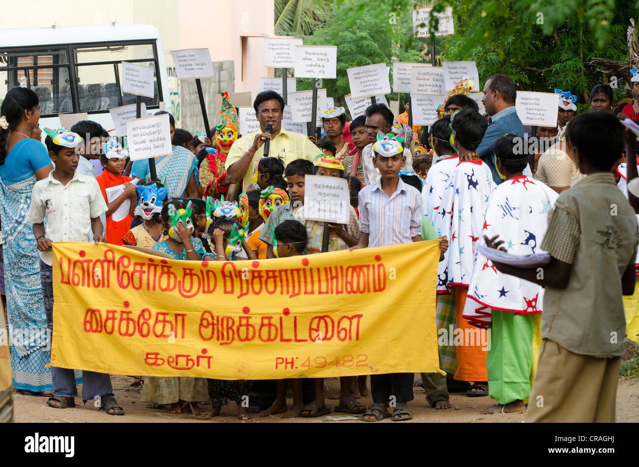 Demonstration gegen Kinderarbeit, Karur, Tamil Nadu, Südindien, Asien Stockfoto