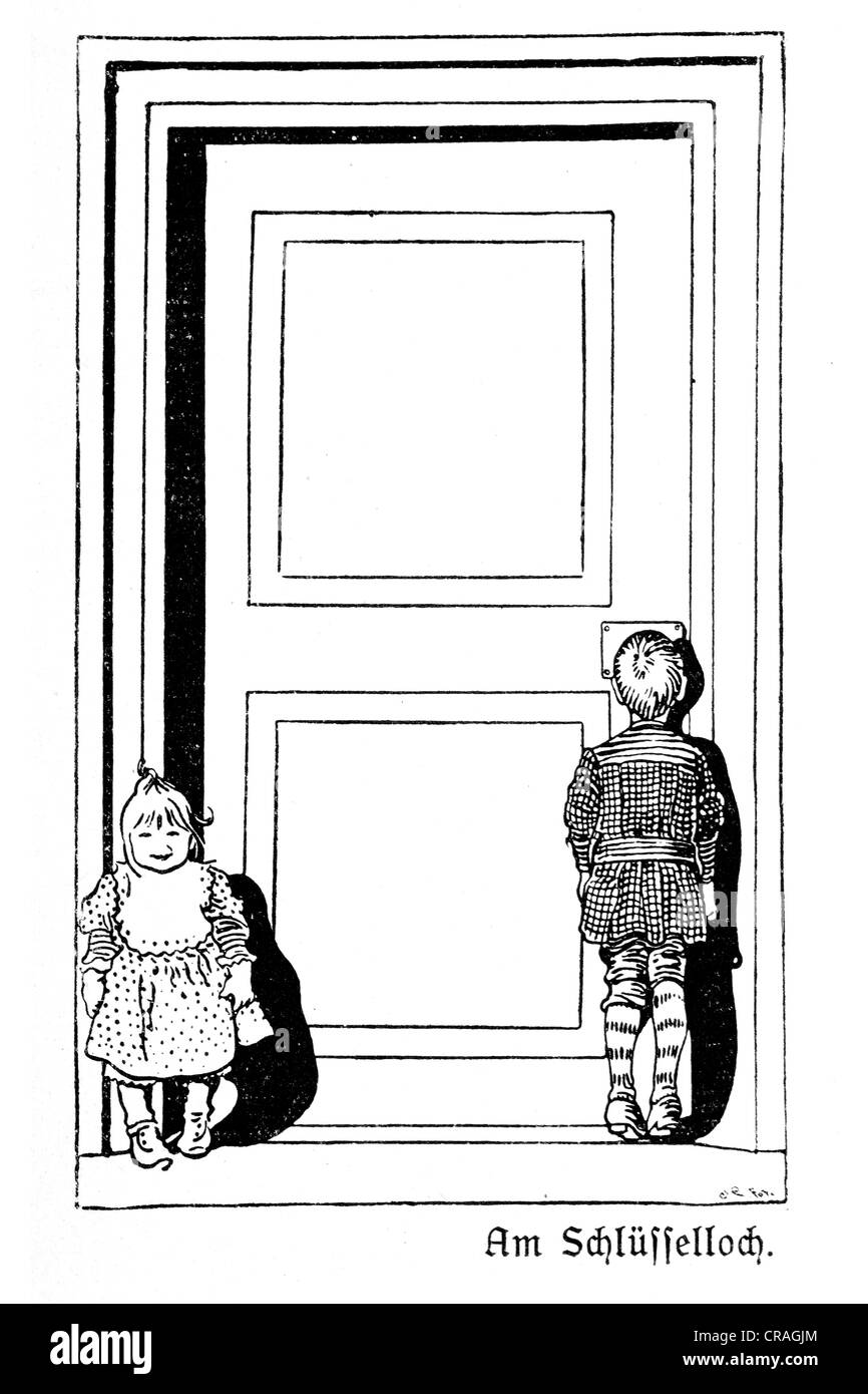 Das Schlüsselloch, Abbildung im Haus in der Sonne von Carl Larsson, 1917 Stockfoto