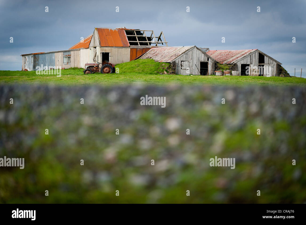 Landflucht, verlassenen Bauernhof in der Nähe von Handelsort, Kirkjubaejarklaustur, Skaftárhreppur, Suðurland, Sudurland, Island Stockfoto