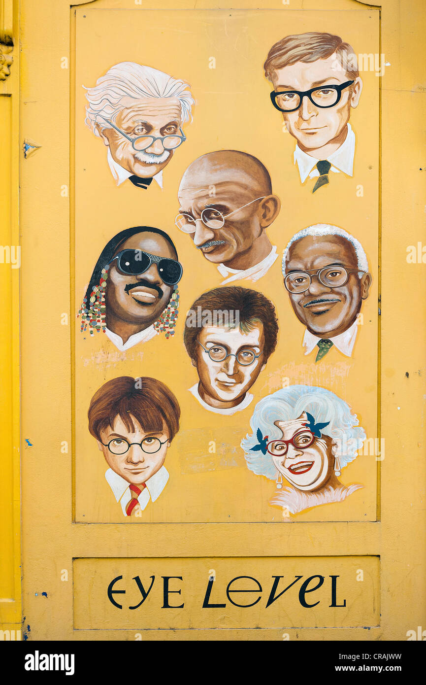 Porträts von prominenten für einen Friseur Werbung melden, Friseur Salon, Portobello Road, Notting Hill, London, England Stockfoto