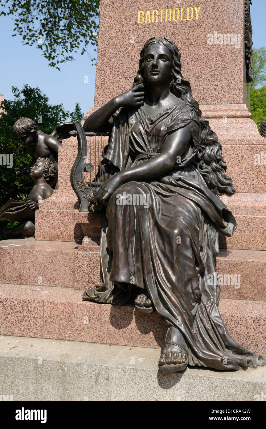 Muse, Abbildung auf das Denkmal für Felix Mendelssohn Bartholdy, Leipzig, Sachsen, Deutschland, Europa Stockfoto