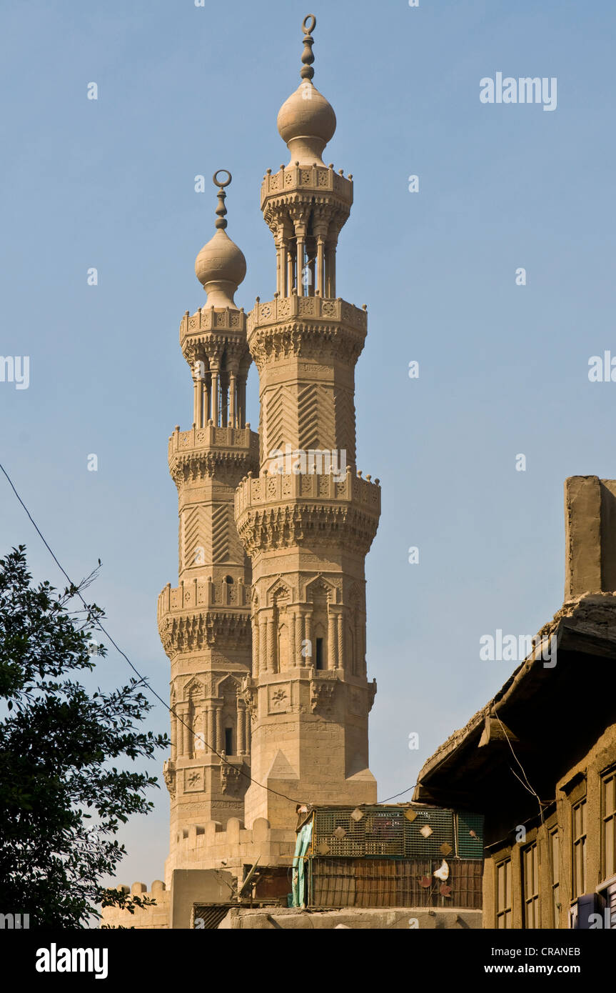 Minarette der Bab Zuweila Tor, Kairo, Ägypten, Afrika Stockfoto
