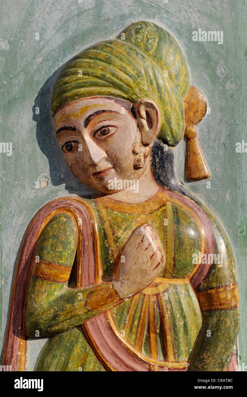 Relief einer Frau, Stadtschloss, Jaipur, Rajasthan, Indien, Asien Stockfoto