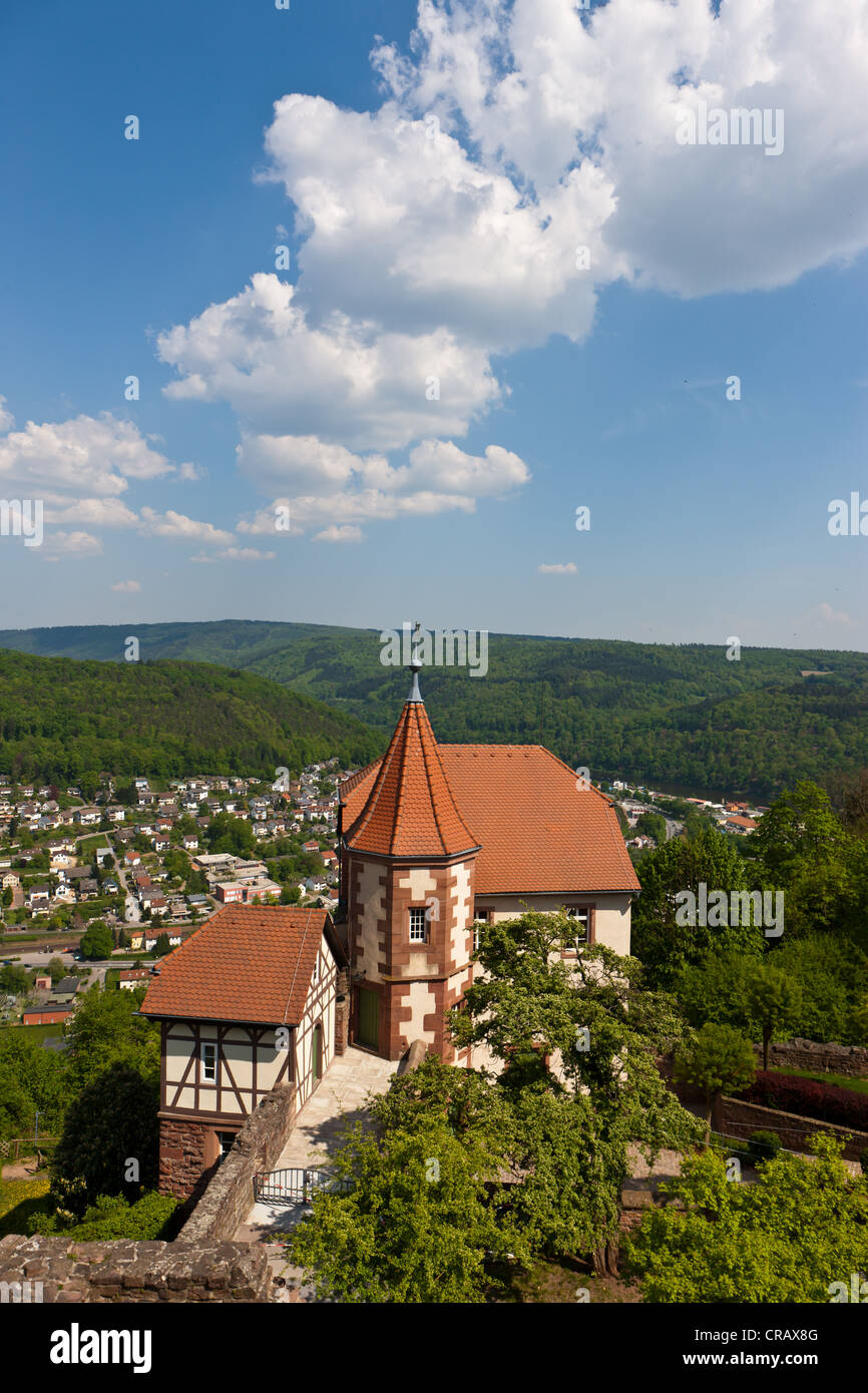 Blick von Bergfeste Dilsberg Burg in Richtung des Kommandanten Haus, Dilsberg, Neckargemünd, Odenwald, Baden-Württemberg Stockfoto