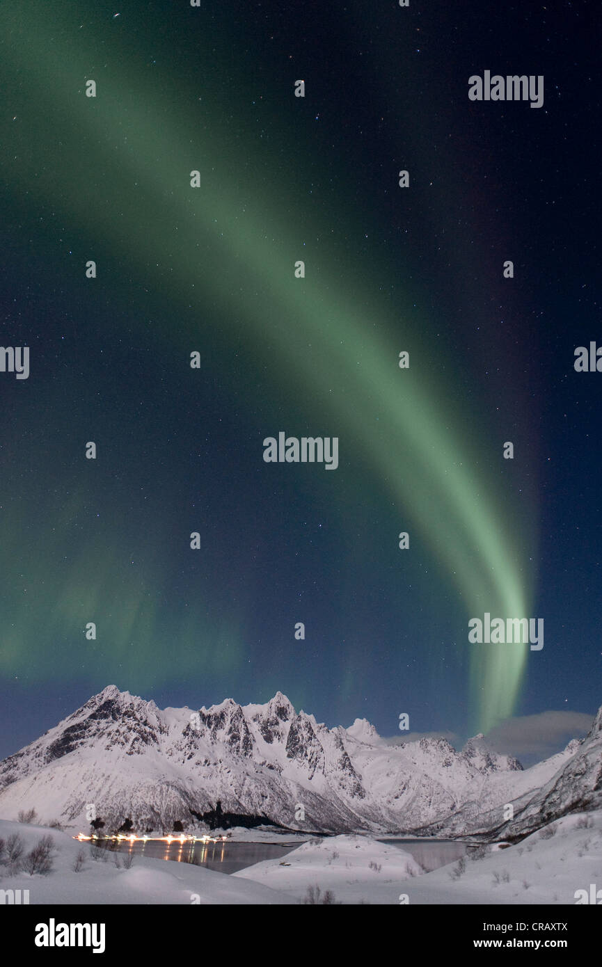 Nordlicht, Aurora Borealis, Austnesfjorden, Insel Austvågøya, Lofoten-Inseln, Nord-Norwegen, Norwegen, Europa Stockfoto