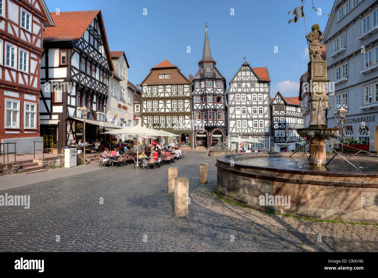 Die Roland-Brunnen auf dem Marktplatz von Fritzlar, Kassel-Region, Hessen, Deutschland, Europa, PublicGround Stockfoto