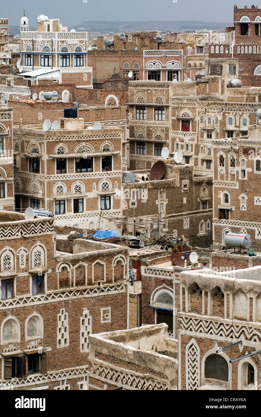 Ansicht der traditionellen Architektur in der Altstadt von Sana ' a, ein UNESCO-World Heritage Site, Jemen, Westasien, Arabische Halbinsel Stockfoto
