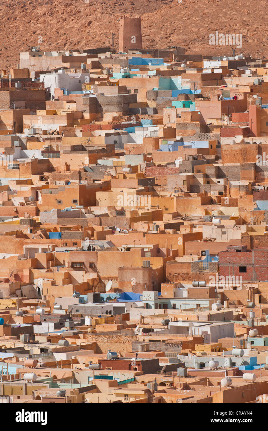 Blick über ein Dorf in der UNESCO-World Heritage Site von M'zab, Algerien, Afrika Stockfoto