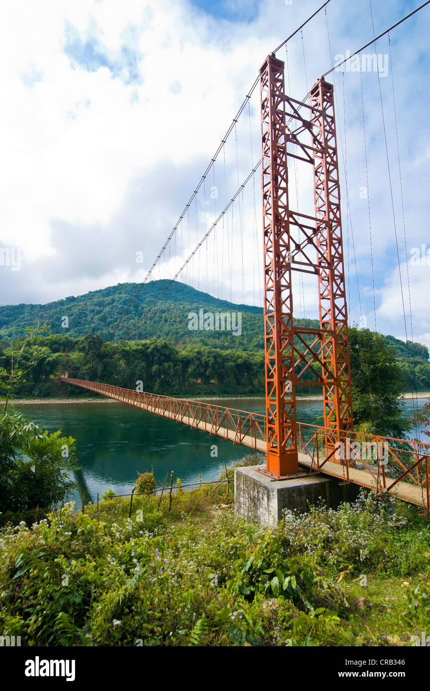 Riesige Hängebrücke über den Siang-Fluss entlang, Arunachal Pradesh, North East India, Indien, Asien Stockfoto