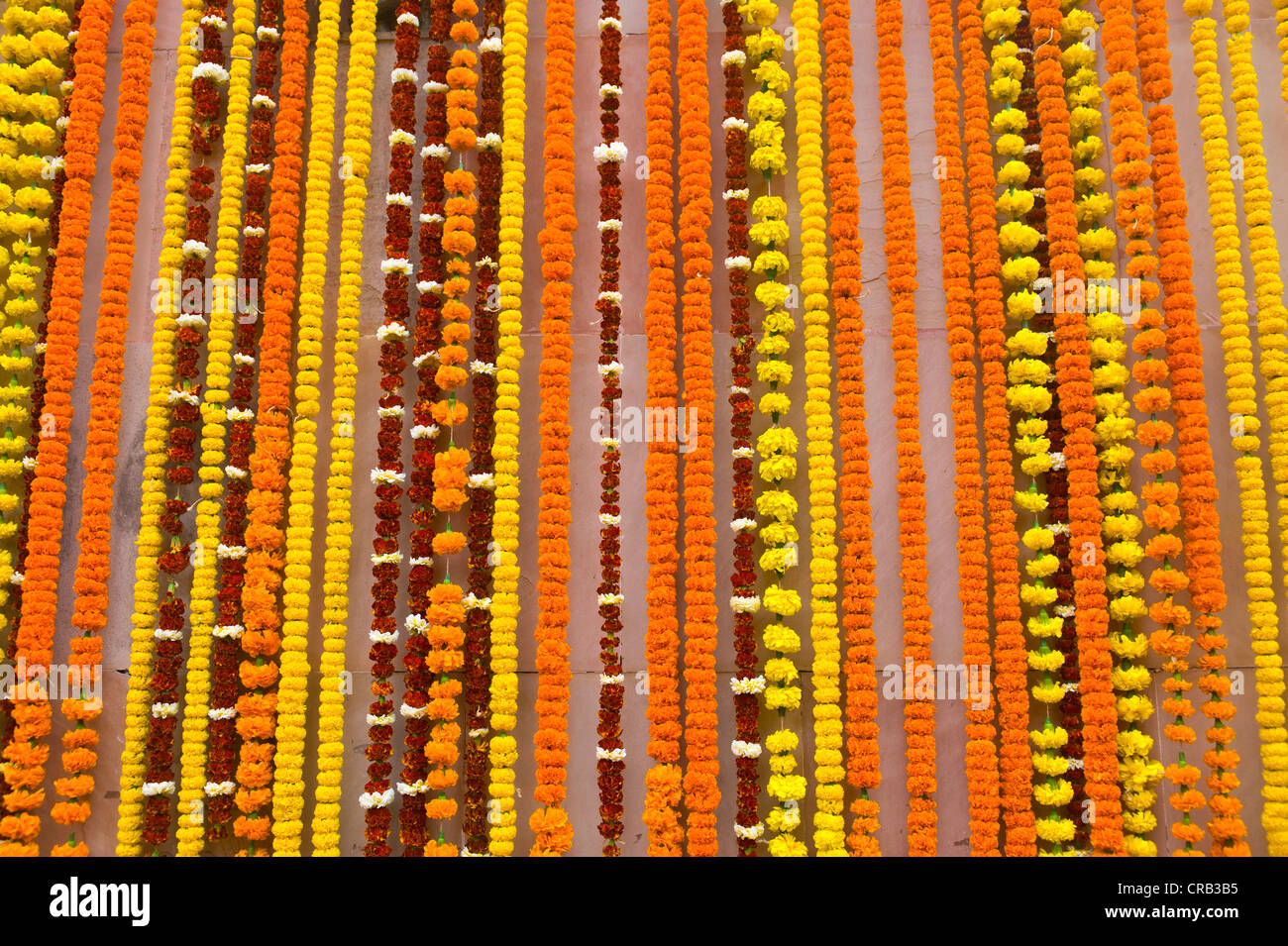 Blumenschmuck im Kamakhya-Tempel, ein Hindu-Tempel, Guwahati, Assam, Nordost-Indien, Indien, Asien Stockfoto