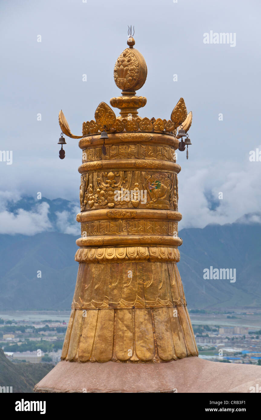 Buddhistische Dach Ornament, Drepung Tempel, Lhasa, Tibet, Asien Stockfoto