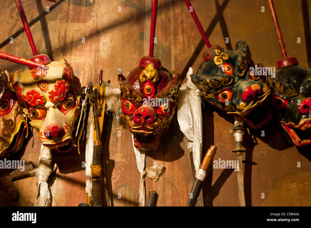 Alte Masken in Gyantse, Tibet, Asien Stockfoto