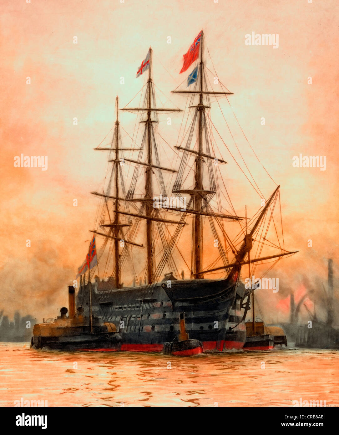 Letzte Fahrt der HMS Victory, 1922. Sieg nach trocken Dock, Portsmouth, UK Stockfoto