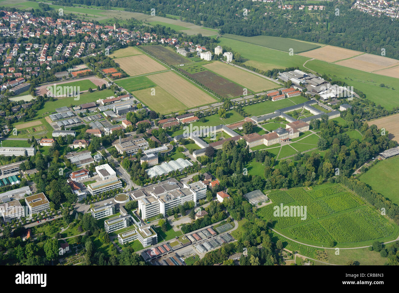 Luftaufnahme, Teile der Universität Hohenheim, Plieningen, Baden-Württemberg, Deutschland, Europa Stockfoto