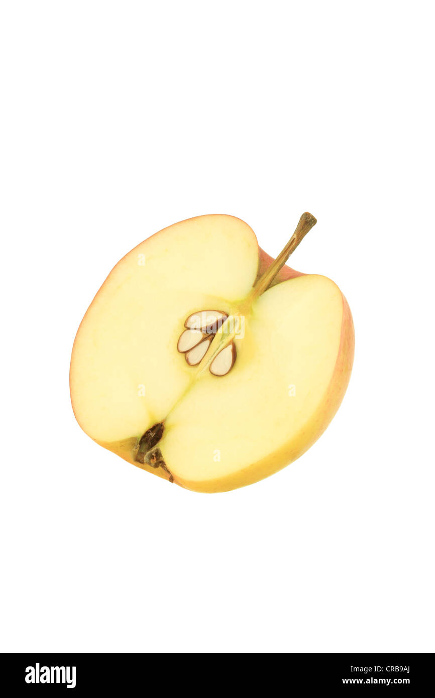 Apfel (Malus), Pinova, Pinata, Sonate oder Corail Sorte, in Scheiben geschnitten Stockfoto