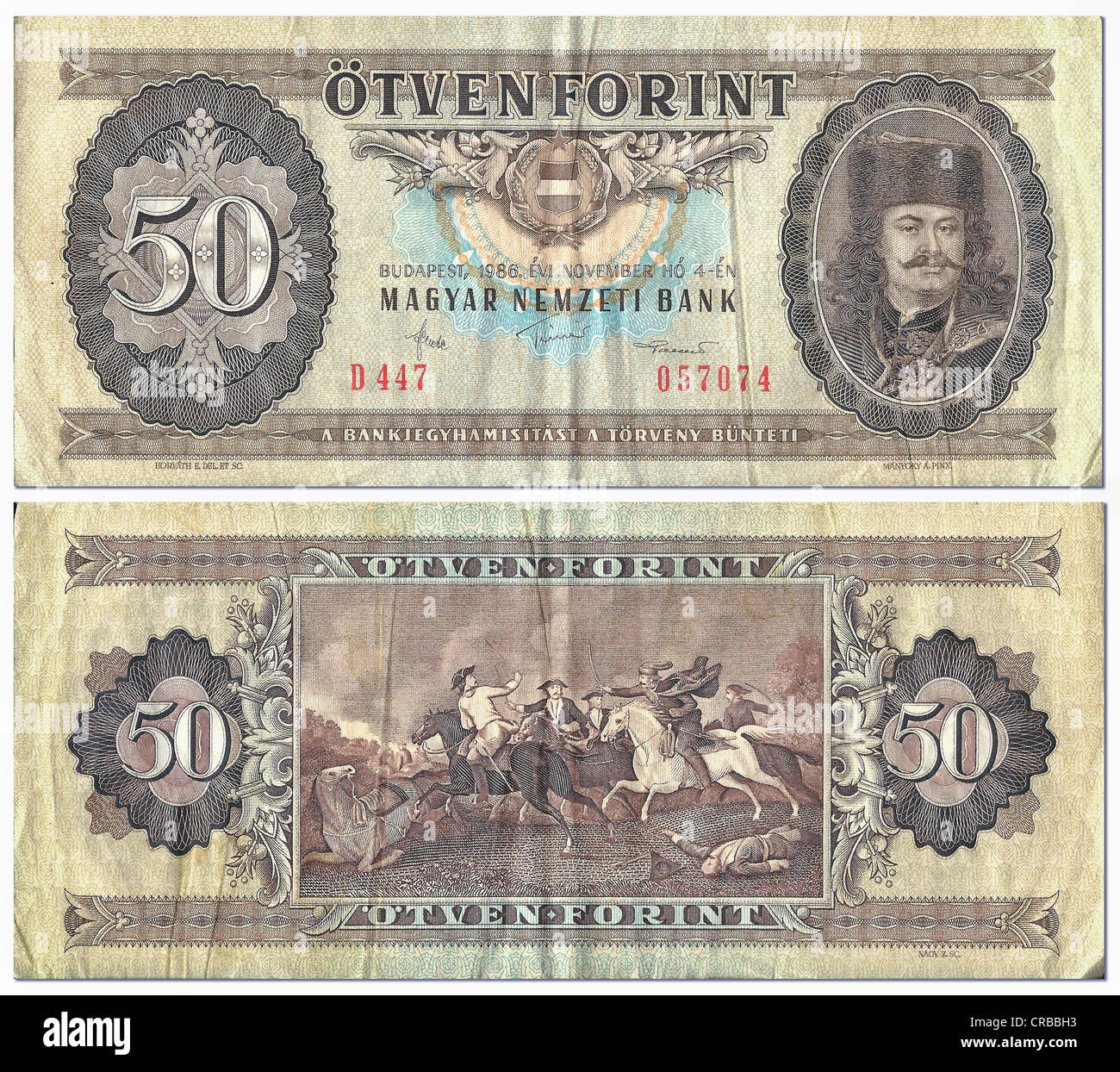 Historische Banknoten, vorne und hinten, 50 Forint, Ungarn, Magyar Nemzeti Bank Stockfoto