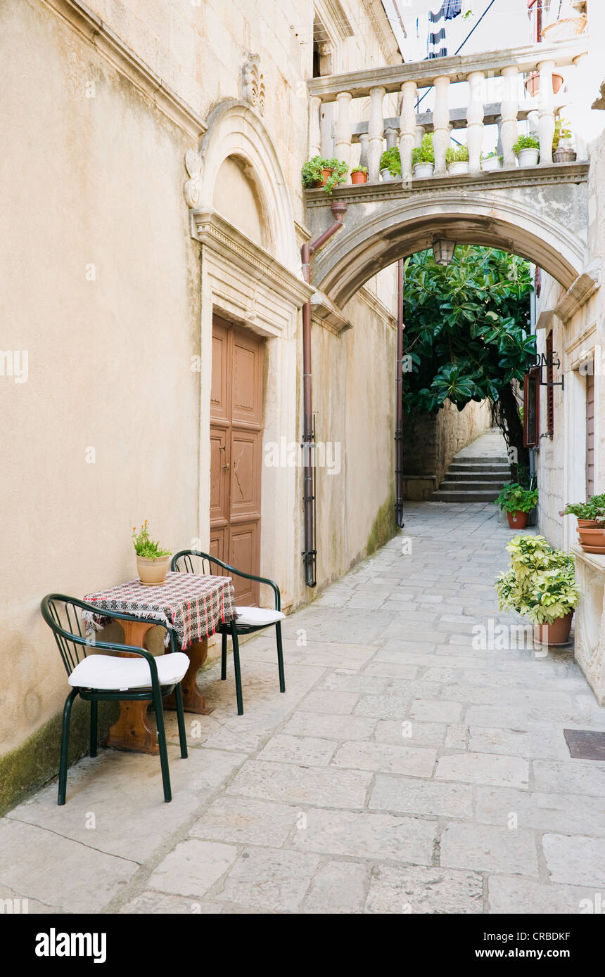 Alte Stadt Straße, Stadt Korcula, Insel Korcula, Dalmatien, Kroatien, Europa Stockfoto