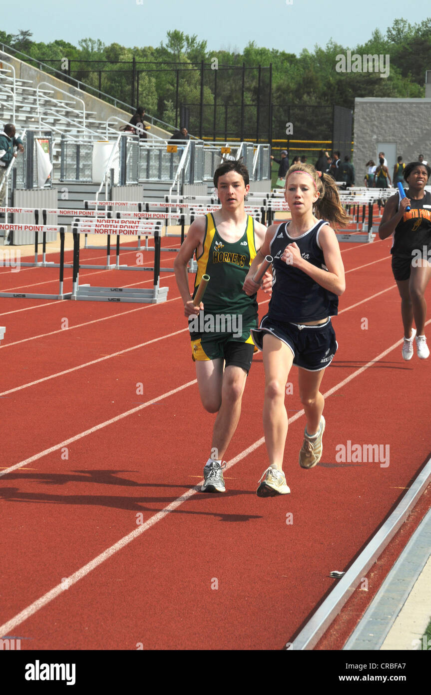 Mädchen der High School Track Meet in Waldorf, Maryland Stockfoto