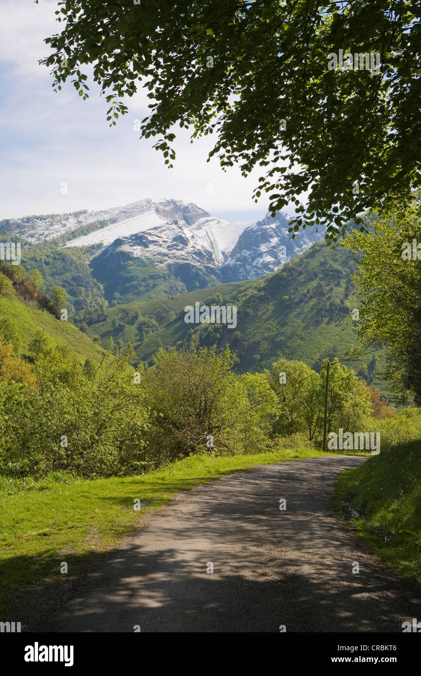 Eine Landstraße führt die Berge der Pyrenäen, Frankreich.  In der Nähe von Berg Dorf Lourdios-Ichè Stockfoto