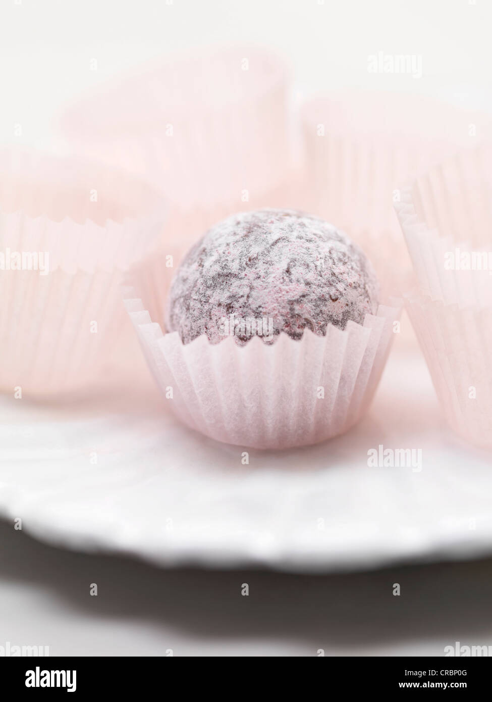 Nahaufnahme von rosa Trüffel Süßigkeiten Stockfoto