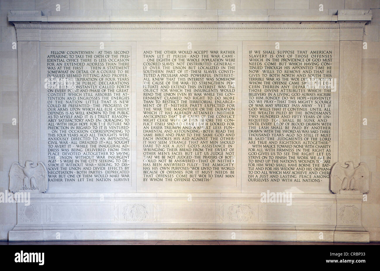 Berühmte "zweite Antrittsrede", Lincoln Memorial, Washington, D.C., District Of Columbia, Vereinigte Staaten von Amerika, USA Stockfoto