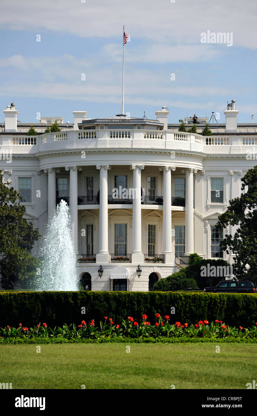 Blick auf die südlichen Portikus mit dem blauen Zimmer, das Weiße Haus, Washington DC, District Of Columbia, Vereinigte Staaten von Amerika Stockfoto