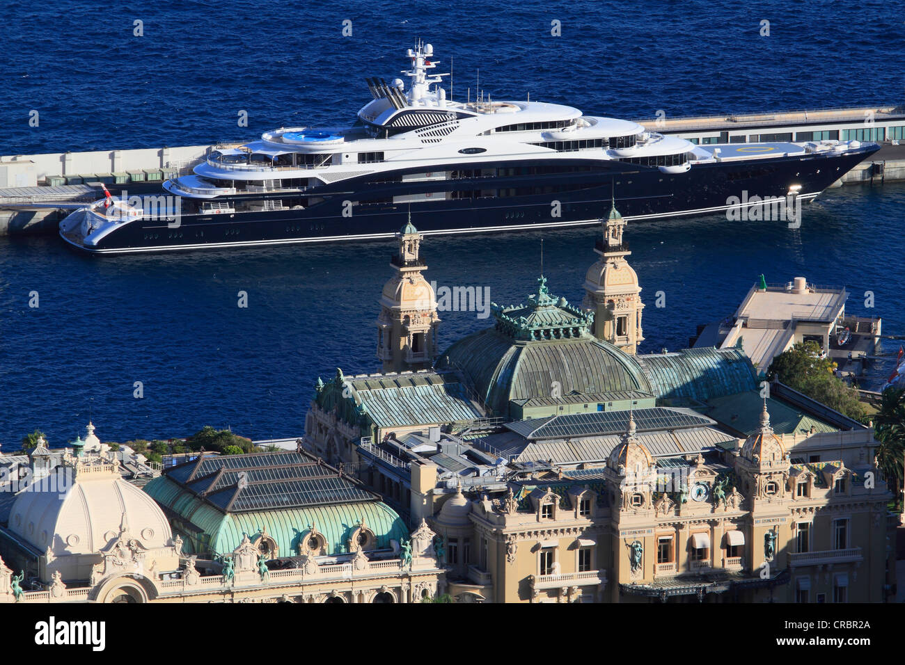 Motoryacht "heiter", 133,9 m, erbaut im Jahr 2011 durch die Yachtwerft Fincantieri Yachten und im Besitz von Yuri Scheffler, Port Hercule, Monaco Stockfoto