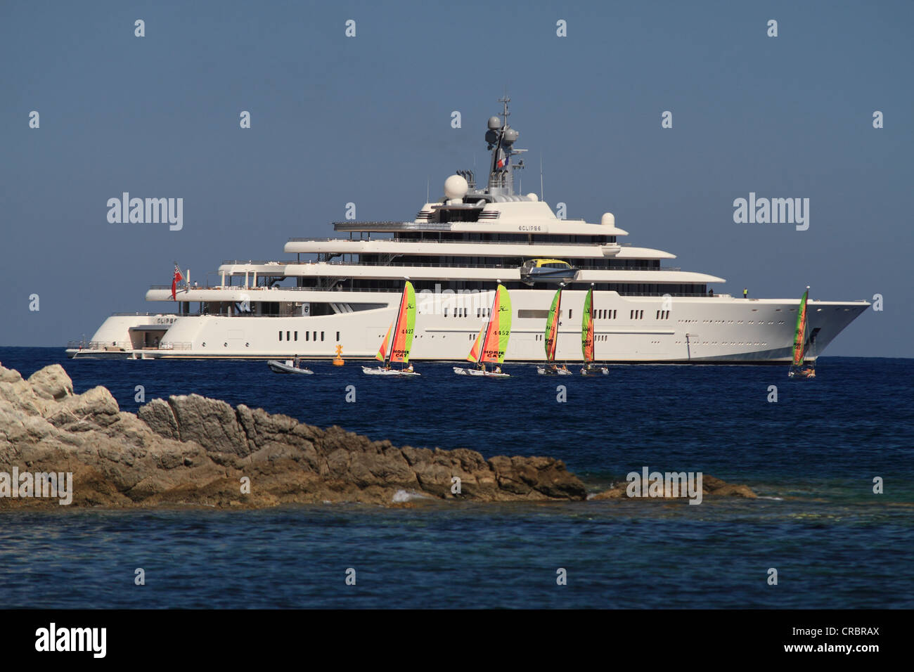 Luxus-Motoryacht Besitz Roman Abramovitch, gebaut von der Werft Eclipse, längste Yacht der Welt, ab 2012, c 163m lang, Stockfoto