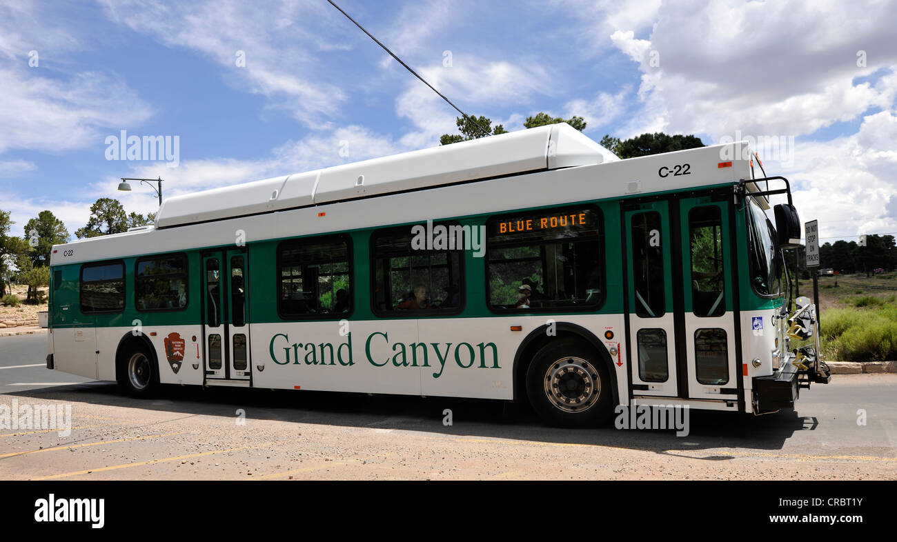 Shuttle-Bus-System für Touristen, von Hermit Road Bushaltestelle, Hermit es Rest, Grand Canyon Village, Grand Canyon National Park Stockfoto