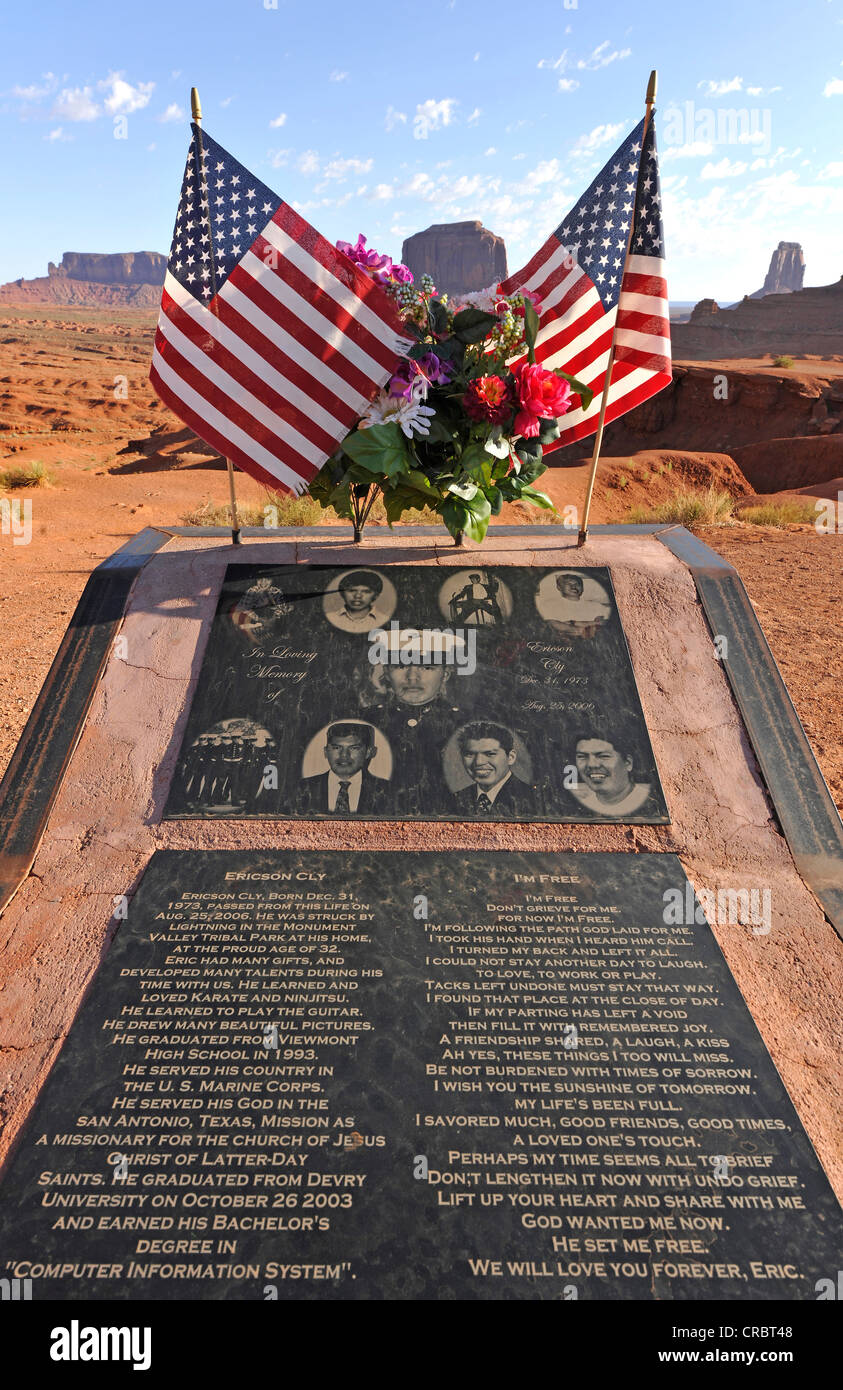 Ericson Cly Gedenktafel, John Ford Point Lookout, Monument Valley Navajo Tribal Park, Navajo-Nation-Reservation, Arizona Stockfoto