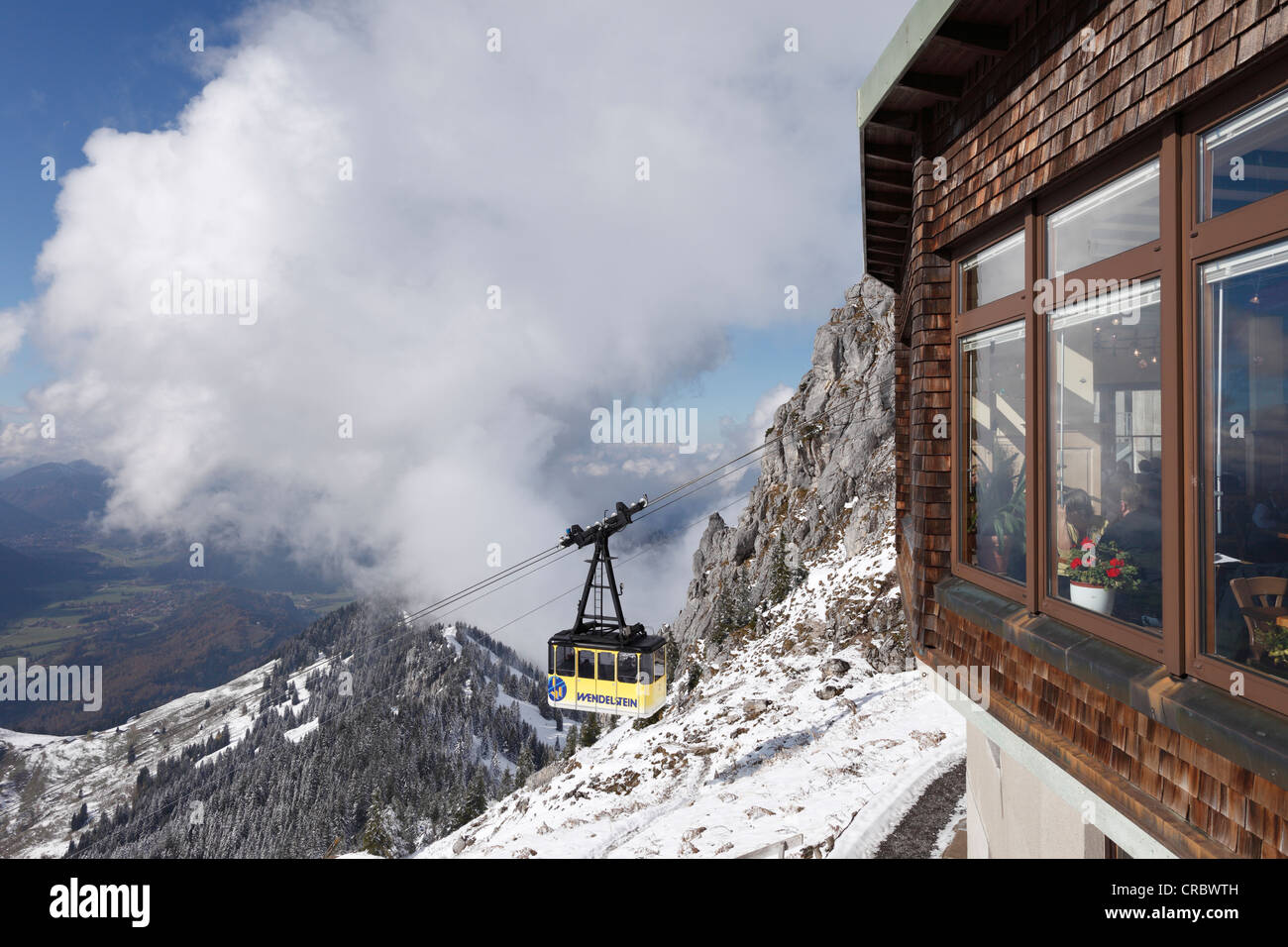 Weindelsteinhaus Restaurant und Seilbahn, Mt Wendelstein, Mangfall Berge, Bayern, Oberbayern, PublicGround Stockfoto