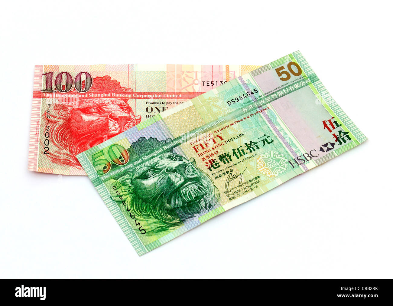 50 und 100 Hongkong-Dollar-Banknoten Stockfoto