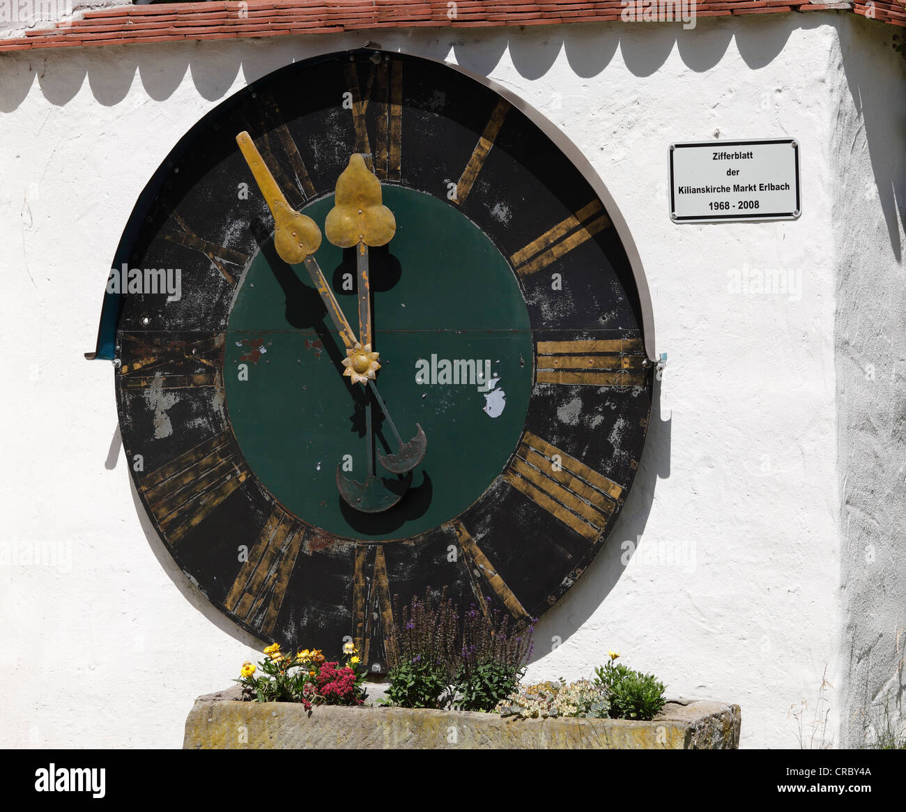 Zifferblatt der Uhr von einem Kirchturm, Rangau Handwerker Museum, Markt Erlbach, Mittelfranken, Franken, Bayern Stockfoto