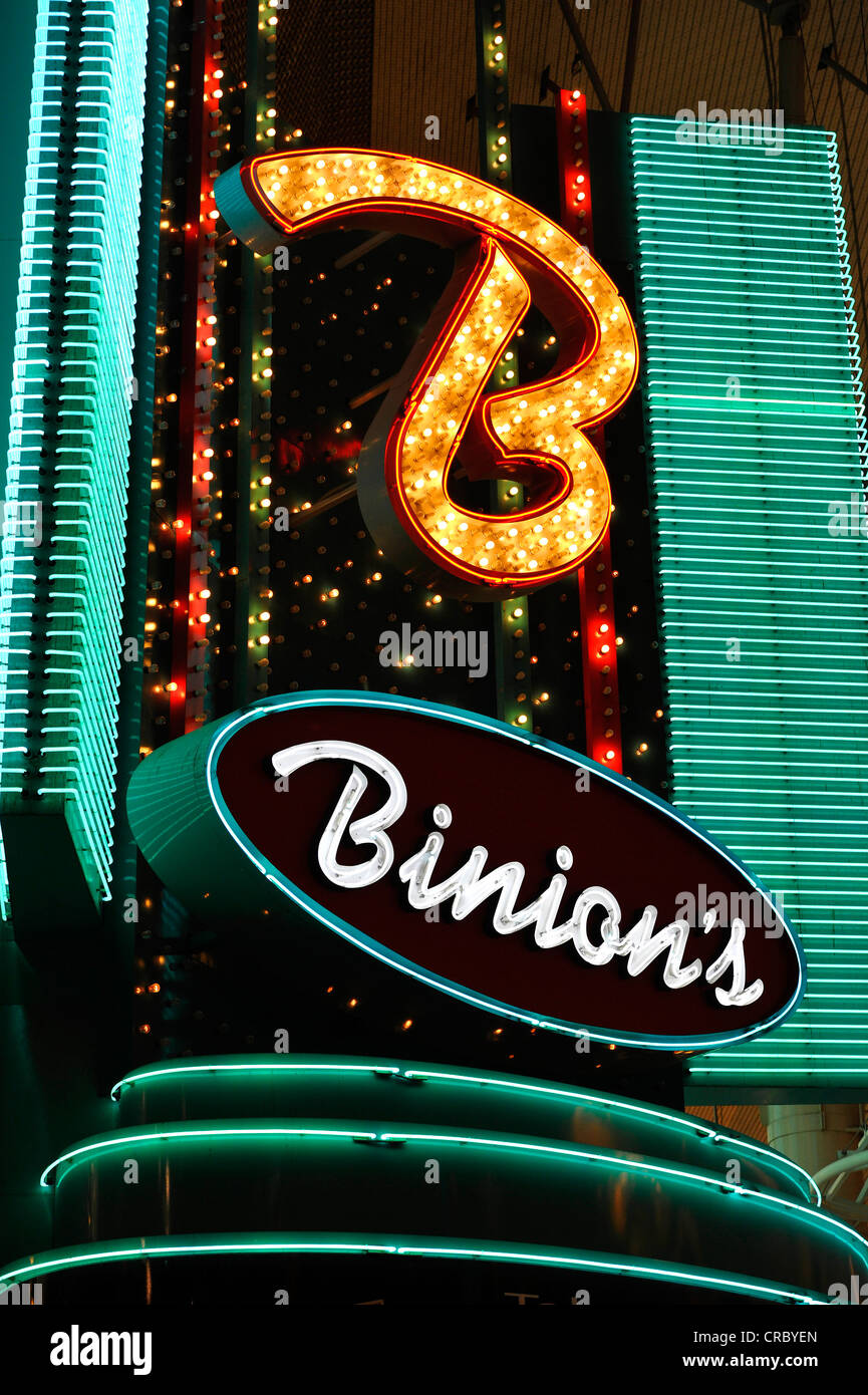 Neon Logo der Binions Horseshoe Gambling Hotel und Casino, Casino Fremont, Downtown Las Vegas, Nevada, Vereinigte Staaten von Amerika Stockfoto