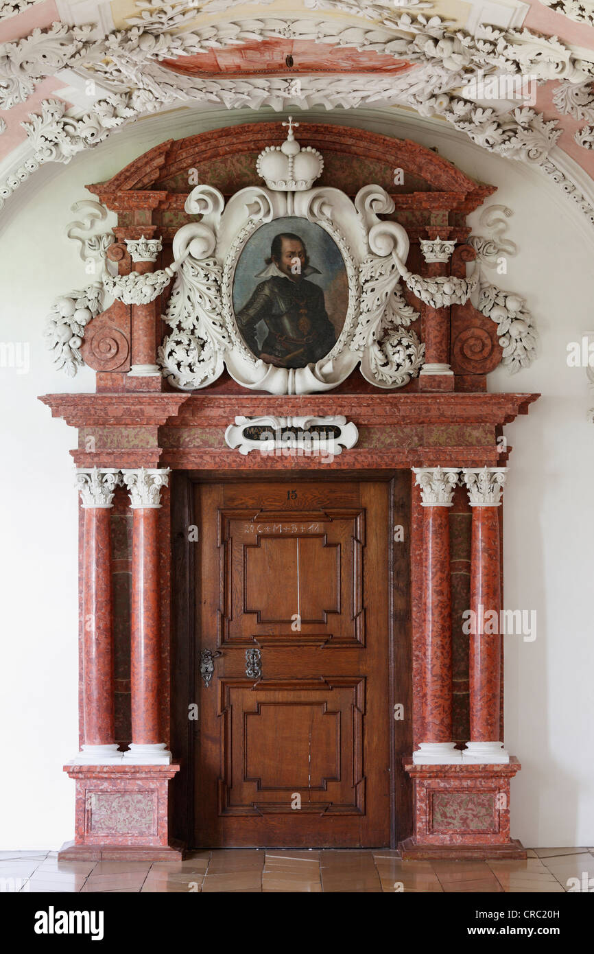 Stuck in den Prinzen Flügel, Benediktiner-Kloster Kloster Wessobrunn, Pfaffenwinkel, Upper Bavaria, Bavaria, Germany, Europa Stockfoto