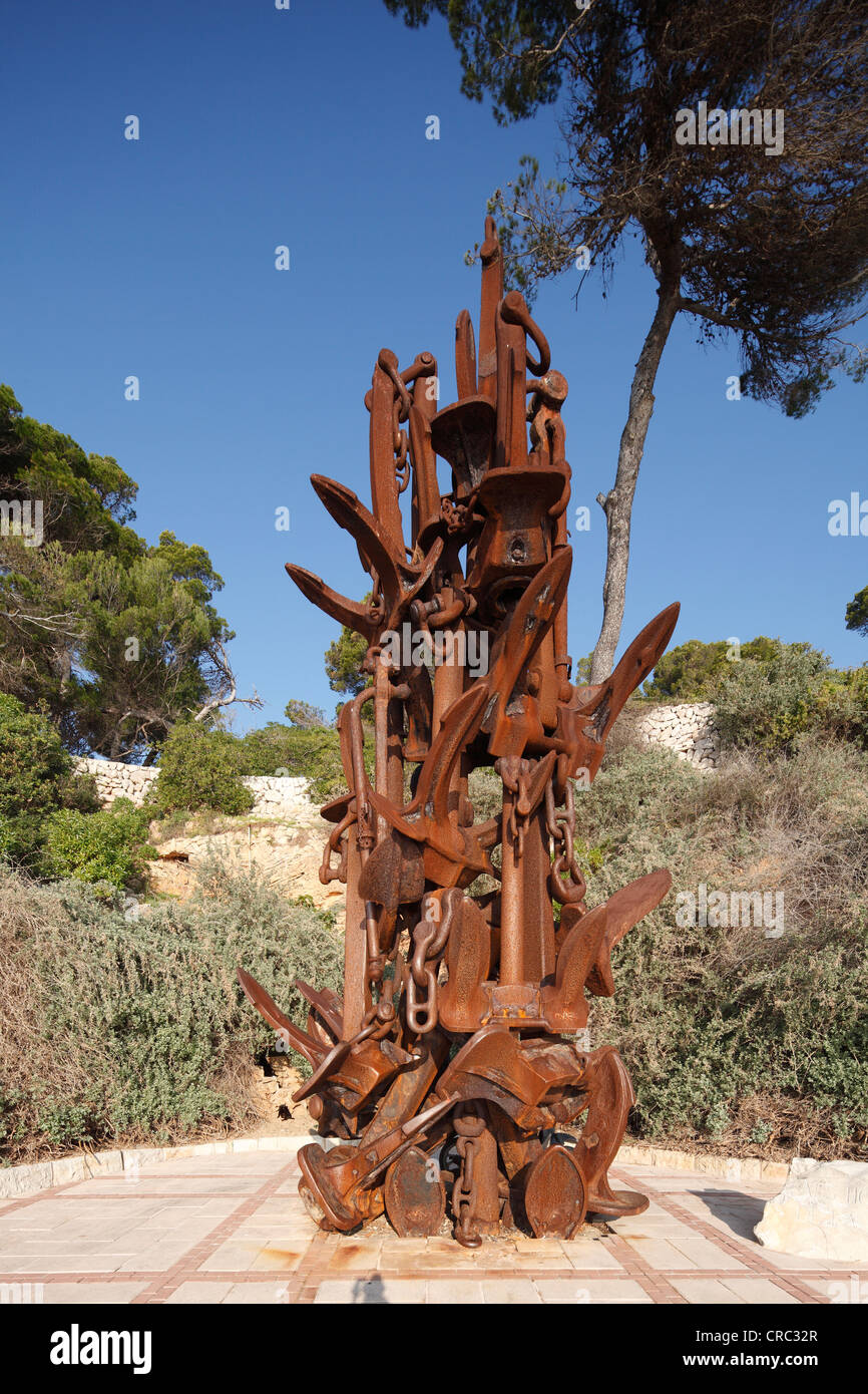 Anker-Denkmal, Cala Ratjada, Cala Ratjada, Mallorca, Balearen, Spanien, Europa Stockfoto